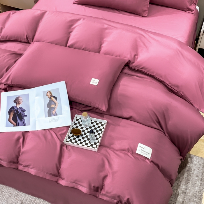 91家纺网 家纺一手货源 找家纺 红日子2023新款水洗真丝纯色四件套 拉菲红