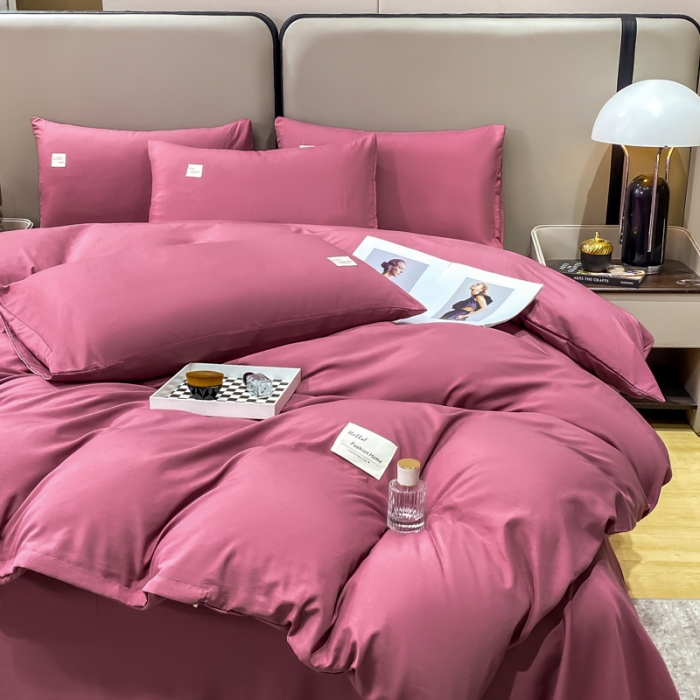 91家纺网 家纺一手货源 找家纺 红日子2023新款水洗真丝纯色四件套 拉菲红