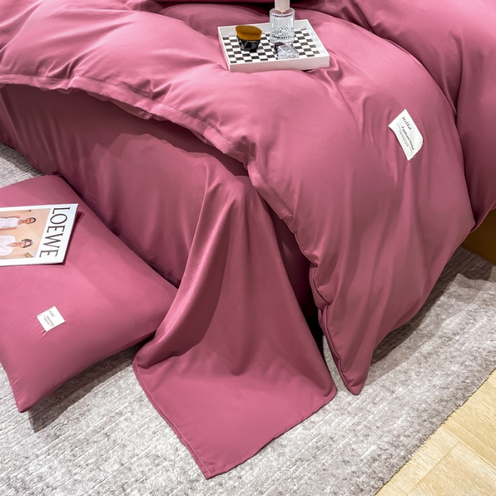 91家纺网 家纺一手货源 找家纺 红日子2023新款水洗真丝纯色四件套 拉菲红