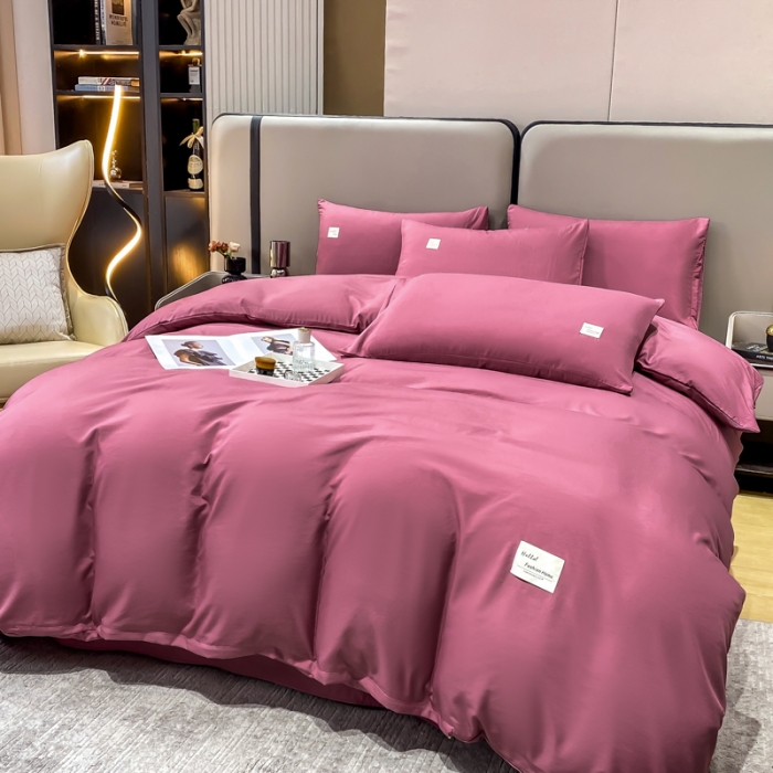 91家纺网 家纺一手货源 找家纺 红日子2023新款水洗真丝纯色四件套 拉菲红