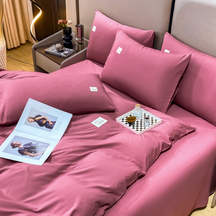 91家纺网 家纺一手货源 找家纺 红日子2023新款水洗真丝纯色四件套 拉菲红