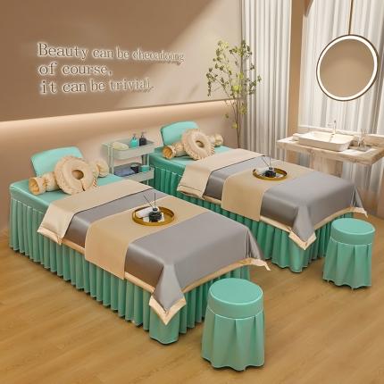 不打烊2025新款冰丝美容床罩系列套件—冰丝A款控价198灰色拼浅绿色