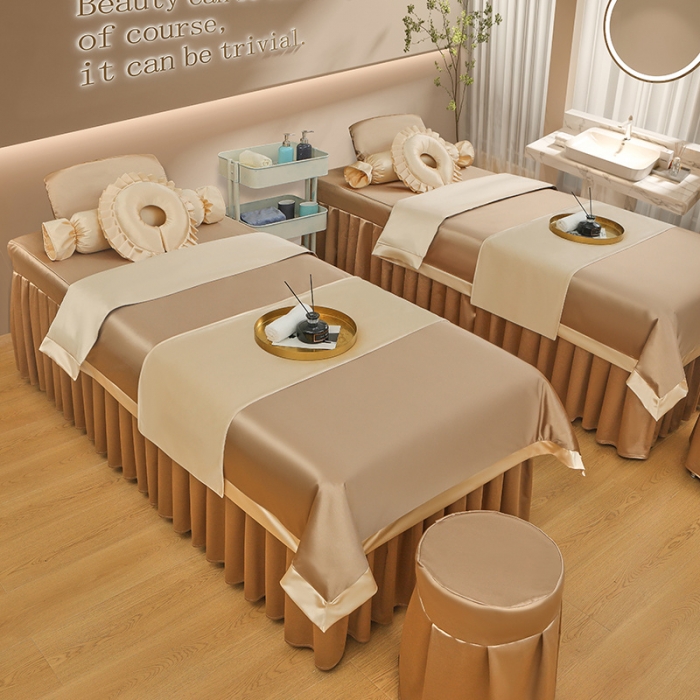 91家纺网 家纺一手货源 找家纺 不打烊2025新款冰丝美容床罩系列套件—冰丝A款控价198 驼色