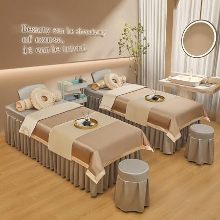 不打烊2025新款冰丝美容床罩系列套件—冰丝A款控价198 驼色拼灰色