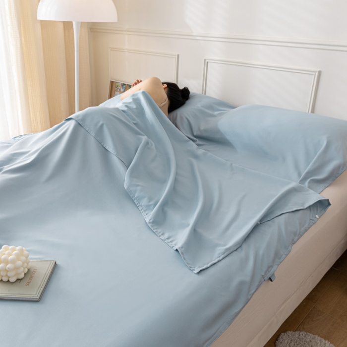 91家纺网 家纺一手货源 找家纺 慕澄2023新款水洗棉纯色酒店隔脏旅行睡袋 睡袋-淡蓝