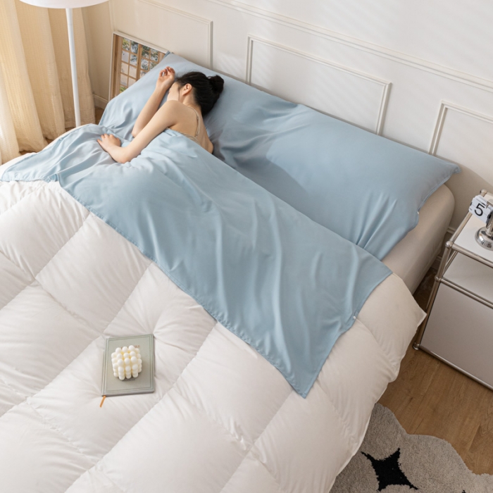 91家纺网 家纺一手货源 找家纺 慕澄2023新款水洗棉纯色酒店隔脏旅行睡袋 睡袋-淡蓝