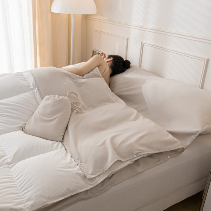 91家纺网 家纺一手货源 找家纺 慕澄2023新款水洗棉纯色酒店隔脏旅行睡袋 睡袋-奶咖色