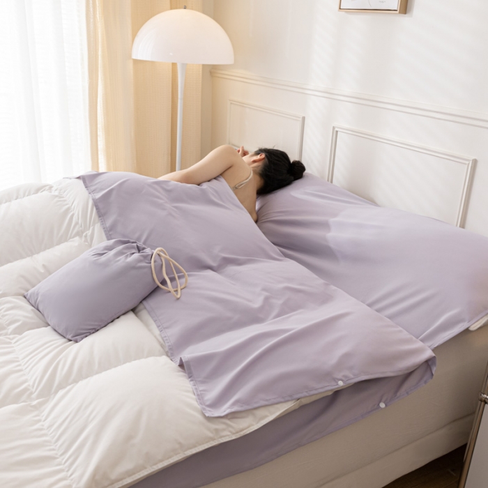 91家纺网 家纺一手货源 找家纺 慕澄2023新款水洗棉纯色酒店隔脏旅行睡袋 睡袋-葡萄紫