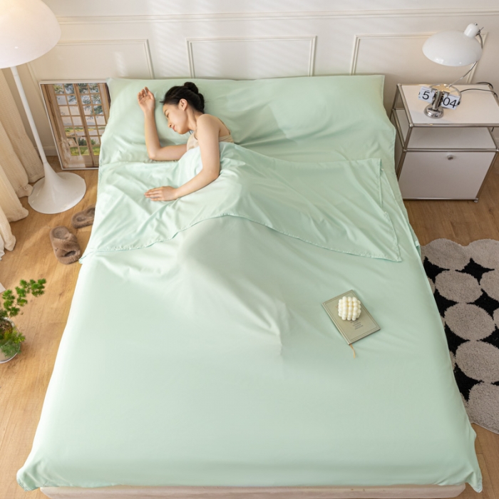 91家纺网 家纺一手货源 找家纺 慕澄2023新款水洗棉纯色酒店隔脏旅行睡袋 睡袋-清新绿