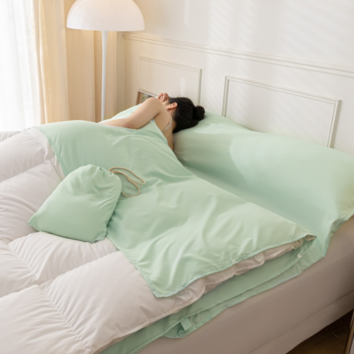 91家纺网 家纺一手货源 找家纺 慕澄2023新款水洗棉纯色酒店隔脏旅行睡袋 睡袋-清新绿