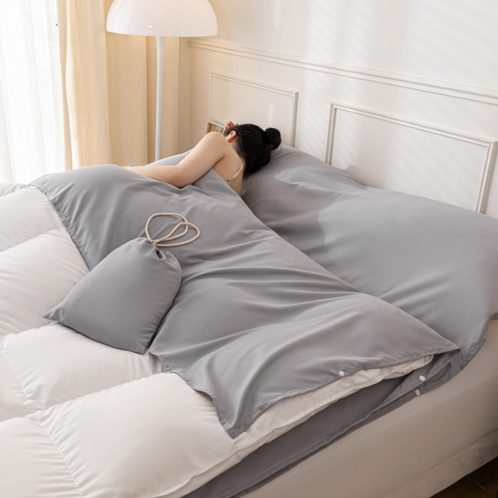 91家纺网 家纺一手货源 找家纺 慕澄2023新款水洗棉纯色酒店隔脏旅行睡袋 睡袋-绅士灰