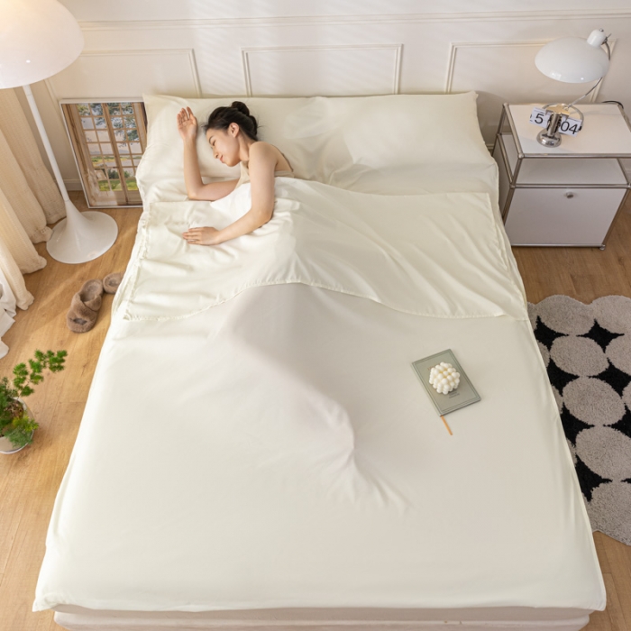 91家纺网 家纺一手货源 找家纺 慕澄2023新款水洗棉纯色酒店隔脏旅行睡袋 睡袋-象牙白
