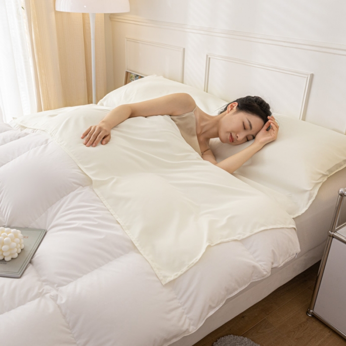 91家纺网 家纺一手货源 找家纺 慕澄2023新款水洗棉纯色酒店隔脏旅行睡袋 睡袋-象牙白