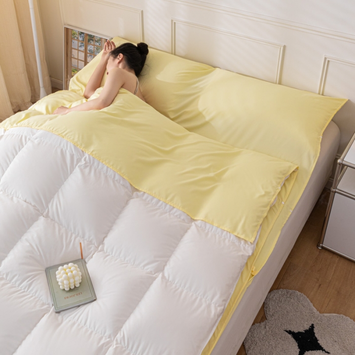 91家纺网 家纺一手货源 找家纺 慕澄2023新款水洗棉纯色酒店隔脏旅行睡袋 睡袋-星空黄