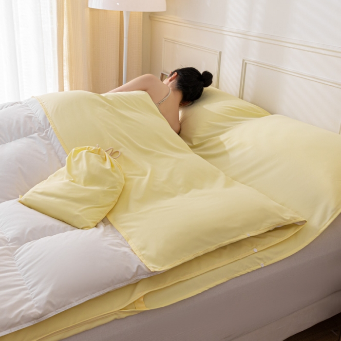 91家纺网 家纺一手货源 找家纺 慕澄2023新款水洗棉纯色酒店隔脏旅行睡袋 睡袋-星空黄