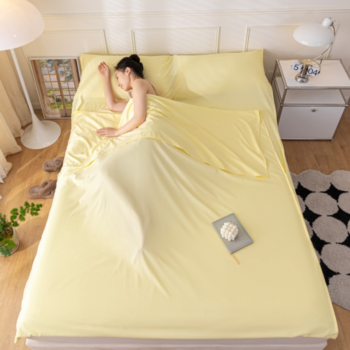 91家纺网 家纺一手货源 找家纺 慕澄2023新款水洗棉纯色酒店隔脏旅行睡袋 睡袋-星空黄