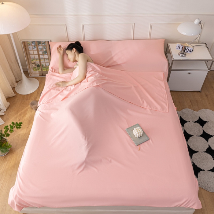 91家纺网 家纺一手货源 找家纺 慕澄2023新款水洗棉纯色酒店隔脏旅行睡袋 睡袋-樱花粉