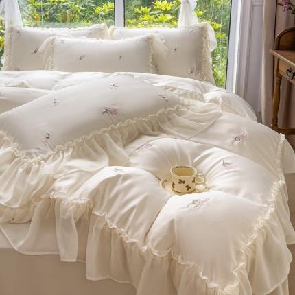 91家纺网 家纺一手货源 找家纺 （总）狂想家 2025新款水洗真丝刺绣花边四件套-花熙