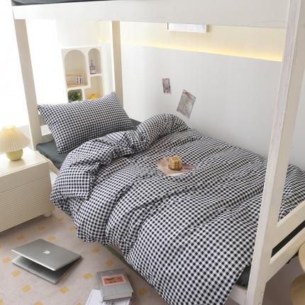 91家纺网 家纺一手货源 找家纺 天之爱 2023新款亲肤磨毛双拼三件套学生宿舍上下铺六件套 黑白格