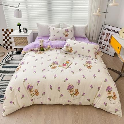 91家纺网 家纺一手货源 找家纺 乐童  2024新款网红直播爆款吊边＋一字绣工艺款四件套（八）蕾拉小熊