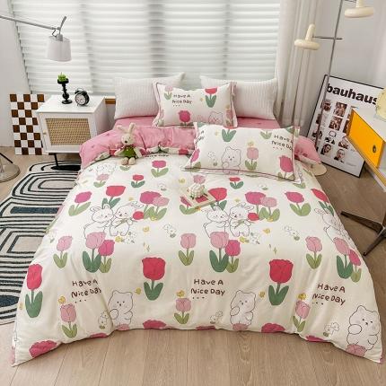 91家纺网 家纺一手货源 找家纺 乐童  2024新款网红直播爆款吊边＋一字绣工艺款四件套（八）泡芙花语