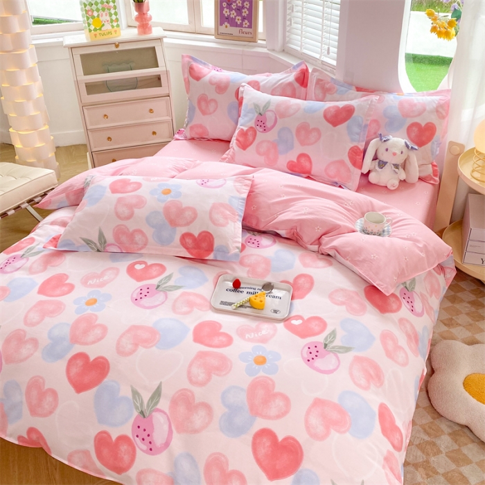 91家纺网 家纺一手货源 找家纺 多品家纺 2023新款12868全棉双针单枕套 爱心果