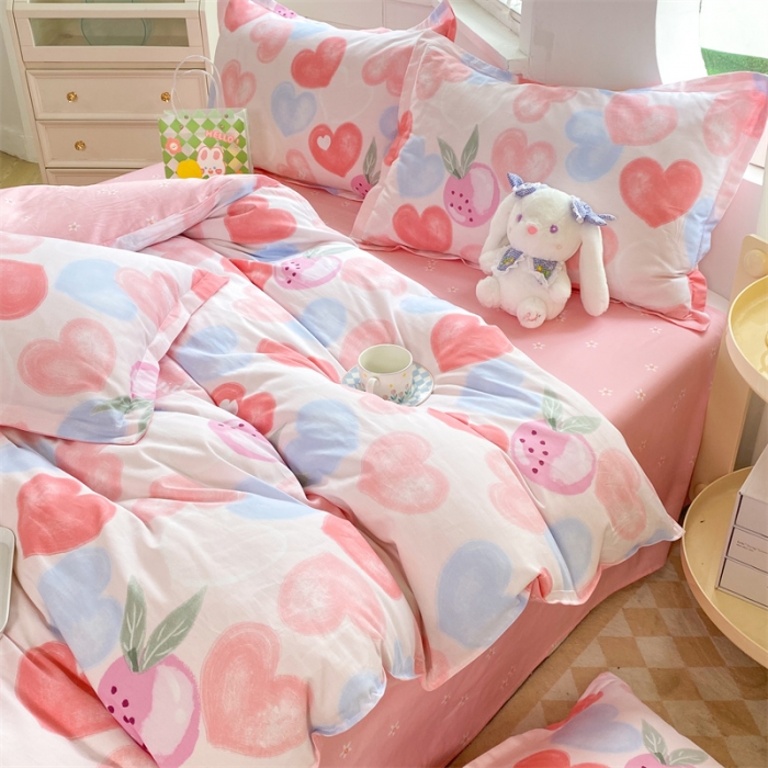 91家纺网 家纺一手货源 找家纺 多品家纺 2023新款12868全棉双针单枕套 爱心果