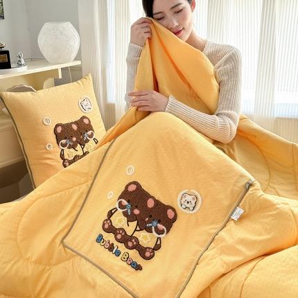 郁香提花卡通毛巾绣抱枕被（专版花型）-泡泡熊 泡泡熊-奶油黄