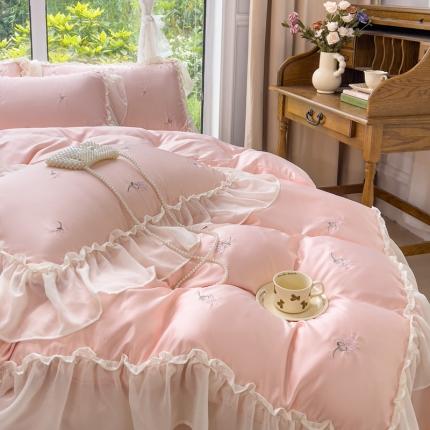 91家纺网 家纺一手货源 找家纺 （总）狂想家 2025新款水洗真丝刺绣花边四件套-花熙