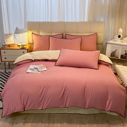 91家纺网 家纺一手货源 找家纺 （总）妖妖家纺 2023新款水洗棉贝壳边纯色三角针四件套