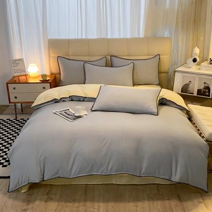 91家纺网 家纺一手货源 找家纺 （总）妖妖家纺 2023新款水洗棉贝壳边纯色三角针四件套