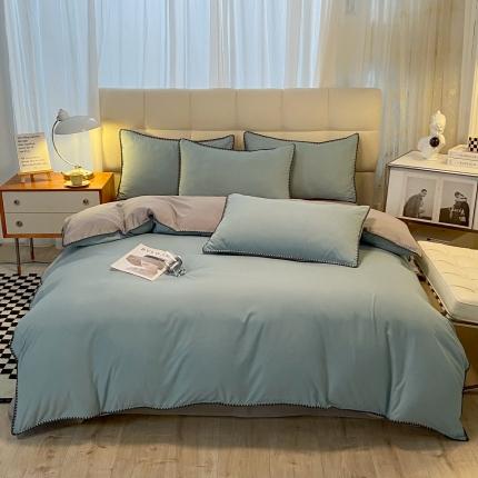 91家纺网 家纺一手货源 找家纺 （总）妖妖家纺 2023新款水洗棉贝壳边纯色三角针四件套