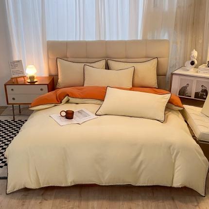 91家纺网 家纺一手货源 找家纺 （总）妖妖家纺 2023新款水洗棉贝壳边纯色三角针四件套