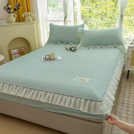 91家纺网 家纺一手货源 找家纺 总眠势力 2023新款华夫格凉席款花边床笠凉感床垫保护套床罩