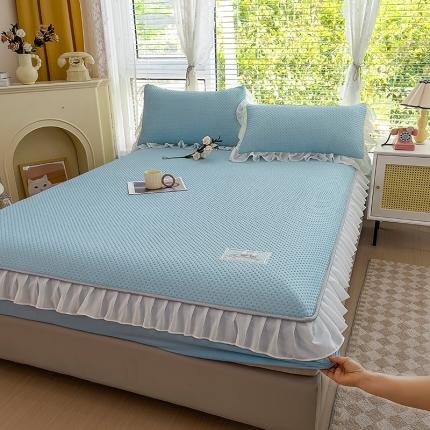 91家纺网 家纺一手货源 找家纺 总眠势力 2023新款华夫格凉席款花边床笠凉感床垫保护套床罩