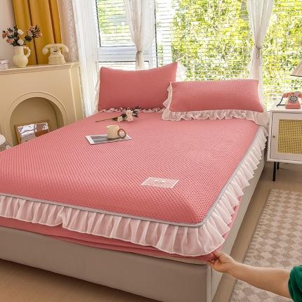 91家纺网 家纺一手货源 找家纺 总眠势力 2023新款华夫格凉席款花边床笠凉感床垫保护套床罩