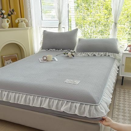 91家纺网 家纺一手货源 找家纺 眠势力 华夫格凉席款花边床笠凉感床垫保护套床罩 华夫格-时尚灰