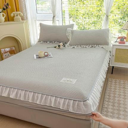 91家纺网 家纺一手货源 找家纺 眠势力 华夫格凉席款花边床笠凉感床垫保护套床罩 华夫格-杏子灰