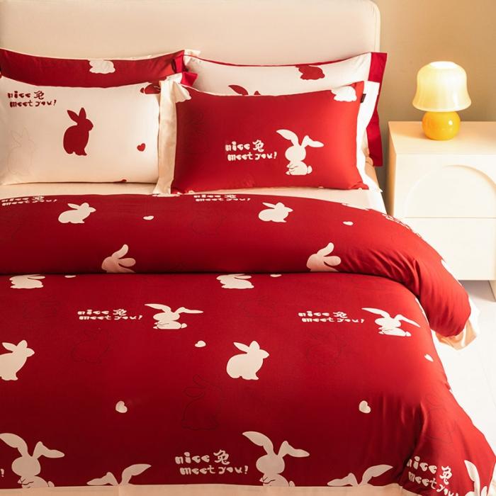 91家纺网 家纺一手货源 找家纺 【婚嫁新品】100支长绒棉四件套全棉纯棉北欧风印花床上用品轻奢风床笠款