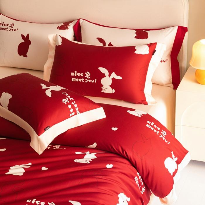 91家纺网 家纺一手货源 找家纺 【婚嫁新品】100支长绒棉四件套全棉纯棉北欧风印花床上用品轻奢风床笠款