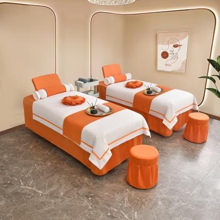 维琪尔 2023新款荷兰尼美容床罩四件套 白配爱马士橙