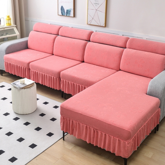 91家纺网 家纺一手货源 找家纺 千彤 2023新款裙边-三叶草沙发笠系列 沙发套罩 豆沙红