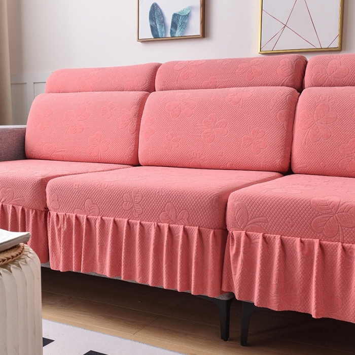 91家纺网 家纺一手货源 找家纺 千彤 2023新款裙边-三叶草沙发笠系列 沙发套罩 豆沙红