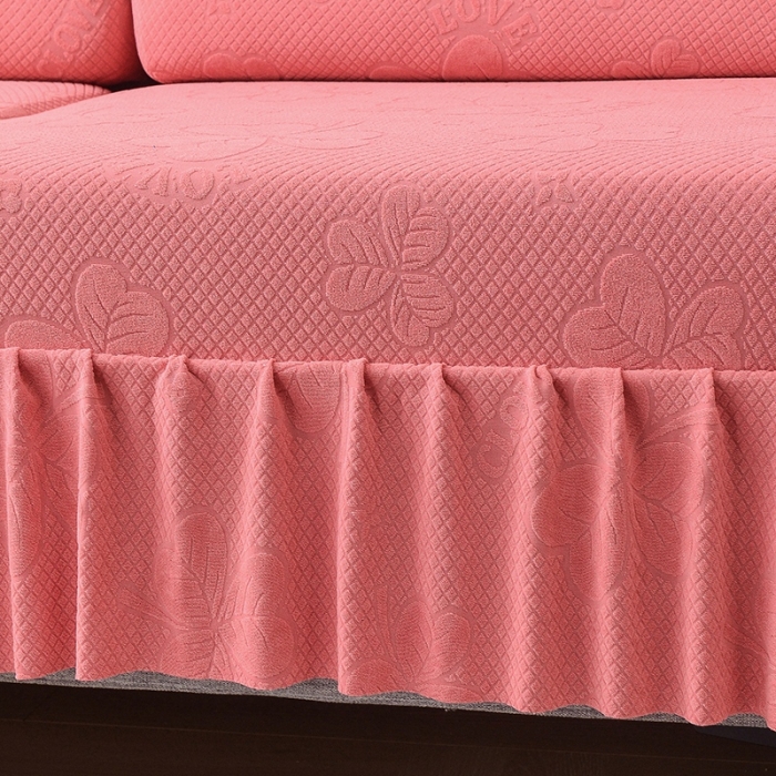 91家纺网 家纺一手货源 找家纺 千彤 2023新款裙边-三叶草沙发笠系列 沙发套罩 豆沙红