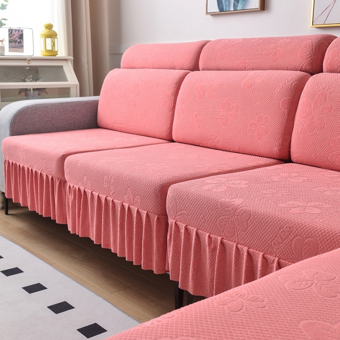 91家纺网 家纺一手货源 找家纺 千彤 2023新款裙边-三叶草沙发笠系列 沙发套罩 豆沙红