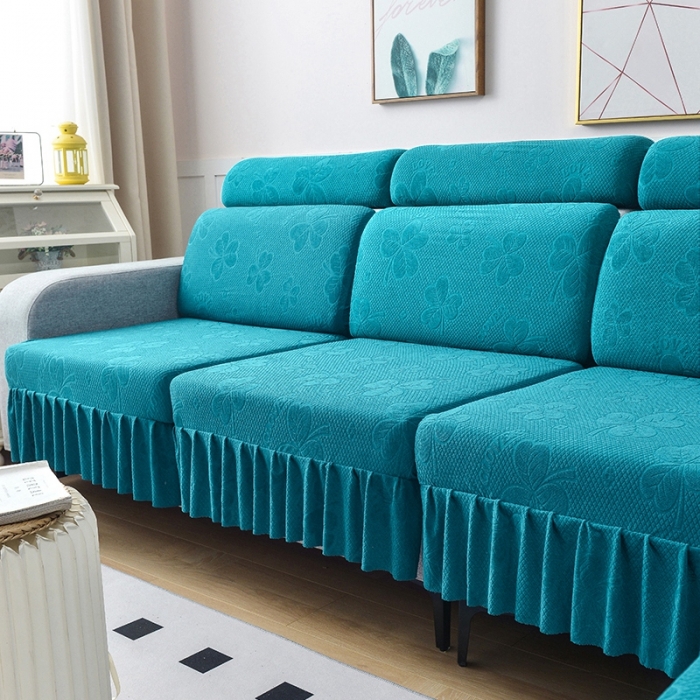 91家纺网 家纺一手货源 找家纺 千彤 2023新款裙边-三叶草沙发笠系列 沙发套罩 孔雀蓝
