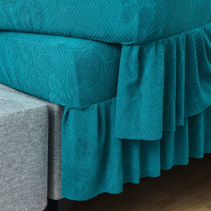 91家纺网 家纺一手货源 找家纺 千彤 2023新款裙边-三叶草沙发笠系列 沙发套罩 孔雀蓝