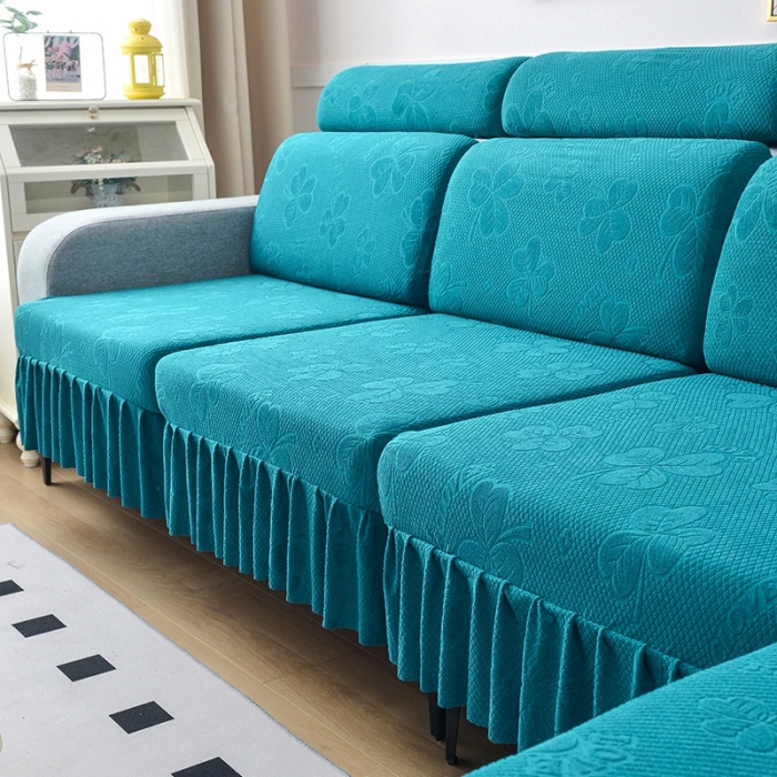 91家纺网 家纺一手货源 找家纺 千彤 2023新款裙边-三叶草沙发笠系列 沙发套罩 孔雀蓝