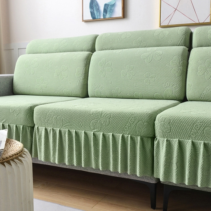 91家纺网 家纺一手货源 找家纺 千彤 2023新款裙边-三叶草沙发笠系列 沙发套罩 浅绿