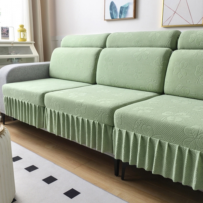 91家纺网 家纺一手货源 找家纺 千彤 2023新款裙边-三叶草沙发笠系列 沙发套罩 浅绿